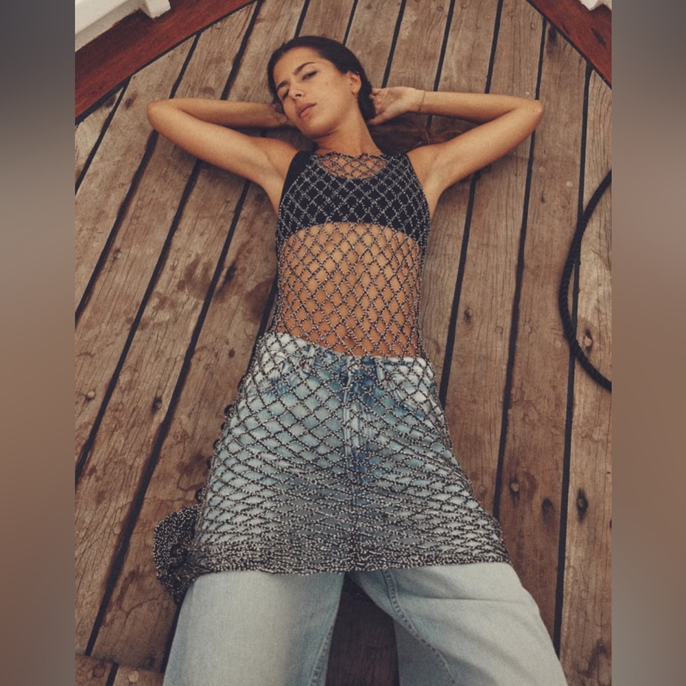 Zara Black and White Net Swim Coverup